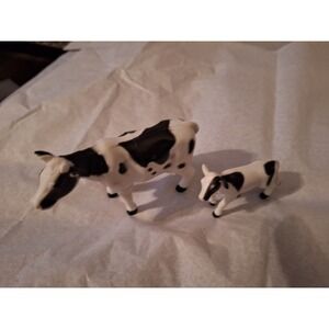 Two Holstein Friesian Dairy Cattle Figures (Cow & Calf) Plastic Farm Animal Toys